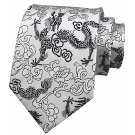 Vizakiss Mens Silver Black Tie Dragon Paisley Floral Jacquard Woven Necktie Casual Office Attire