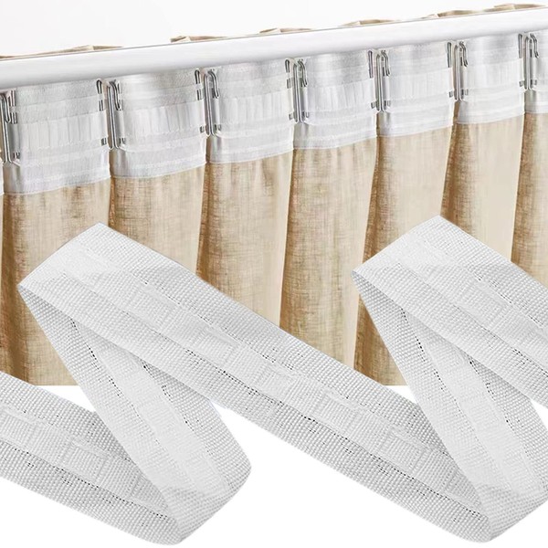 GAROMIA Curtain Tape Ruffle Tape, 30 m x 2.5 cm, Polyester Curtain Tape, Pleat Tape for Sewing, Pleat Curtain Tape, Universal Tape for Removable Curtain
