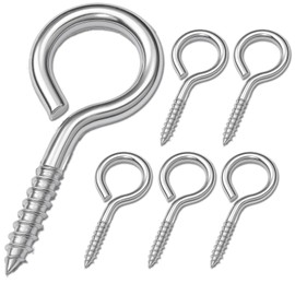 2.55 Inches Eye Screws 304 Stainless Steel Eye Hooks, 6 PCS M6 Heavy Duty Screw Eye Bolts Load Bearing 200LBS for for Wood Securing Cables Wire Indoor & Outdoor Uses (6, M6)