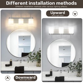 SOLFART Modern Brushed Nickel 3 Light Vanity Sconces for Bathroom, Milky Glass Globe Bathroom Light Fixtures, 3 Lights Over Mirror Wall Mount Lighting (Bulbs Not Included)