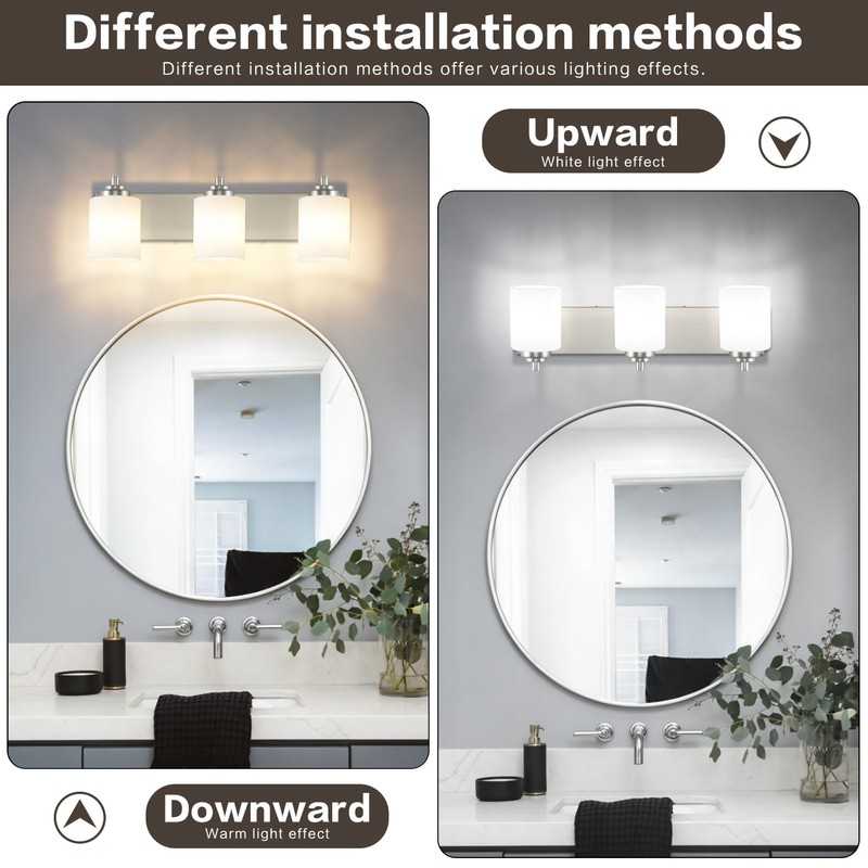 SOLFART Modern Brushed Nickel 3 Light Vanity Sconces for Bathroom,