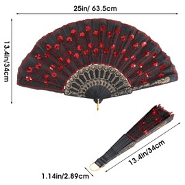 2 Stück Handfächer,Faltbare Fächer,Faltfächer mit Pailletten, Chinesische Fächer,Bambus Holz Stofffächer,Tanzfächer Vintage Spitzenfächer,für Sommer Hochzeite Bevorzugung Aufführung Tanz Haus Deko