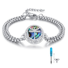 TUGHRA Coin Ashes Bracelet for Women Cremation Jewelry Butterfly Dragonfly Urn Bracelet for Ashes 925 Sterling Silver Memorial Gifts Keepsake Locket (silver butterfly)