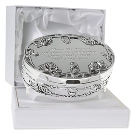 De Walden Girl's Confirmation Gift Engraved Silver Plated Rose Trinket Box in a Presentation Box, Girls Confirmation Gifts