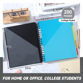 Yeaqee 2 Pack 5 Subject Notebook College Ruled 8.5 x 11, 400 Pages (200 Sheets) 5 Subject Spiral Notebook with Pocket Divider Large Spiral Note Book for School Office Supplies