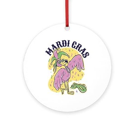 CafePress Mardi Gras Flamingo Round 4" MDF Holiday Ornament