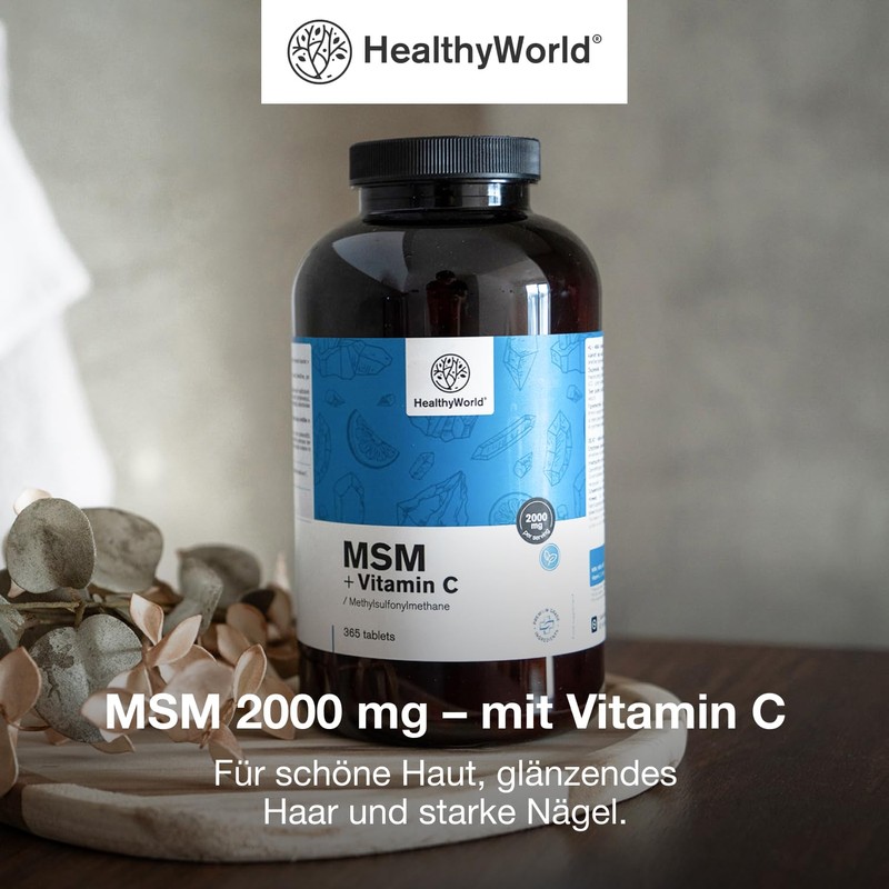 HealthyWorld® MSM 2000 mg - With Vitamin C - 365