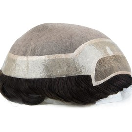 Amiable Toupee for Men Human Hair with fine mono lace,100% European Human Hair Mens hair Replacement System Hair Pieces for Men 8X10 inch (color #1B Off Black)