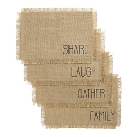 Elrene Home Fashions Farmhouse Living Sentiments Placemats, Burlap Placemats, Tan, Set of 4