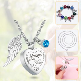 Forever in My Heart Cremation Jewelry for My Nephew My Friend Ashes Urn Necklace with 12 Birthstones Memorial Keepsake Pendant Sympathy Gift