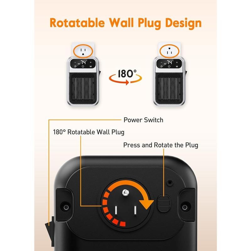 800W Wall Outlet Heater, Remote, LED, Thermostat, Timer, for RV,