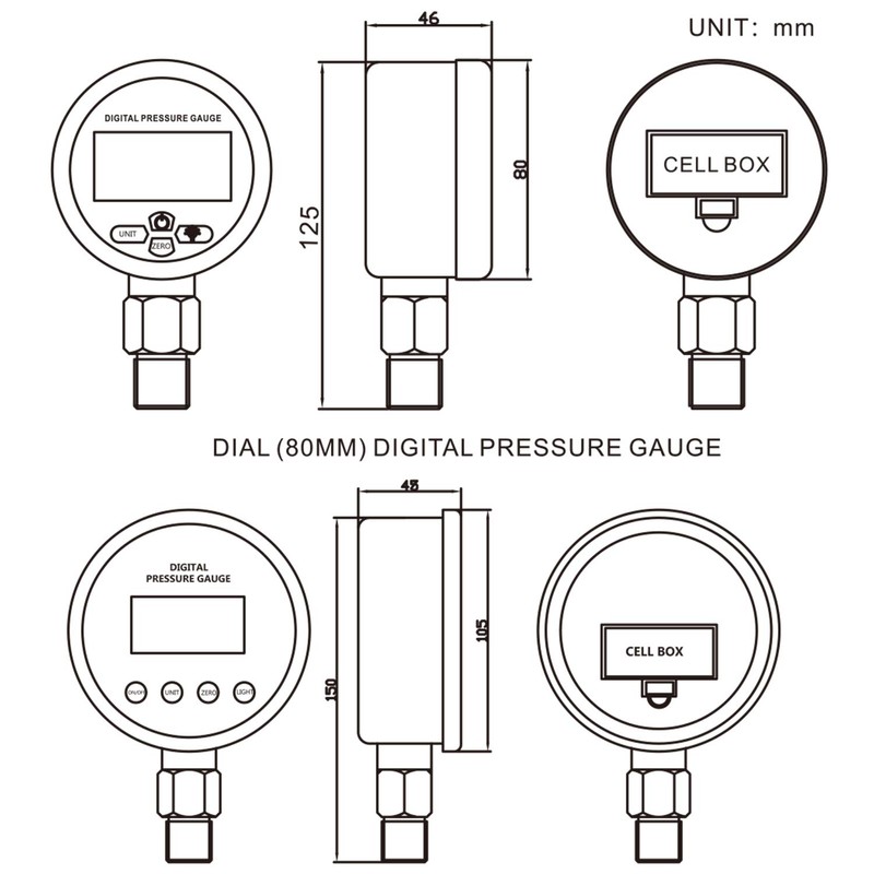 MEASUREMAN 3-1/8" dial, Digital Hydraulic Industrial Precision Pressure Gauge with