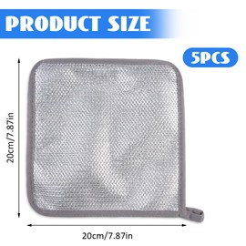 Meta Wipe Wire Cleaning Cloth, Metal Fibre Cleaning Cloth, Double-Side Scratch-Free Wire Dishcloth, Multi-Purpose Wire Dish Cloth for Home, Kitchen, 20 x 20 cm, Pack of 5
