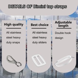 Adjustable Bimini Top Straps from 24" - 60",Marine Awning Webbing Straps with Stainless Stee Heavy Duty Snap Hooks,Bimini Top Hardware,White Marine Nylon Top Straps 2PCS