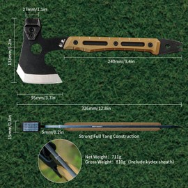 HX Outdoors Multifunctional Splitting Axe, Full Tang Survival Camping Tactical Wood Hatchet，Camp Bushcraft Hand Axes with Hammer and Nail Puller (Brown)