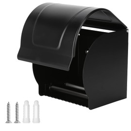 HAOHIZE Covered Toilet Paper Holder, Cat Proof Toilet Paper Holder Wall Mounted Bathroom Toilet Paper Shelf Cover Aluminum Alloy Toilet Paper Roll Holder Black