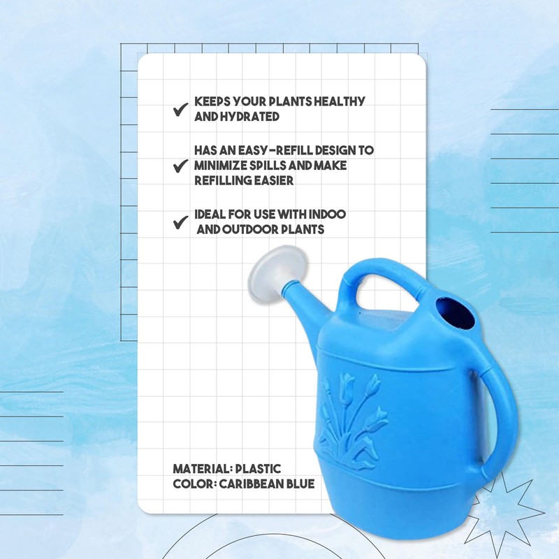 Union 63066 Watering Can with Tulip Design, 2 Gallon, Caribbean