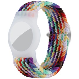 Bracelet for Kids Compatible with AirTag, Nylon Stretch Braided Air Tag Wristband, Protective Case for Airtag GPS Tracker Holder, Adjustable Elastic Watch Band for Toddler Child Elder (Rainbow)