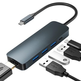 USB C Hub, CVAVOT USB C Adapter, 5 in 1 USB C Hub to 4K HDMI Multport Adapter, 3 USB 3.0 and 100W PD Charging Adapter for MacBook Pro Air Dell Lenovo HP Laptops and Other Type C Devices(Grey)