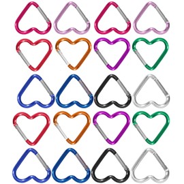 GisWell Pack of 20 Carabiner Hooks, Small Key Chain, Carabiner Hook, Heart-Shaped Carabiner Hook, Heart Carabiner Keyring, for Hiking, Climbing Mountains, Camping, Fishing