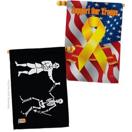 Skull Black Party House Flags Pack Coastal Pirate Ship Treasure Map Carribean Jolly Blackbeard Jack Support Our Troops Small Decorative Gift Yard Banner Made In USA 28 X 40