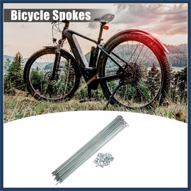 INFINAUTO 36 Pcs 14G J Bend 263mm x 2mm Bike Bicycle Spokes with Nipples Steel Silver Tone Stylish Design
