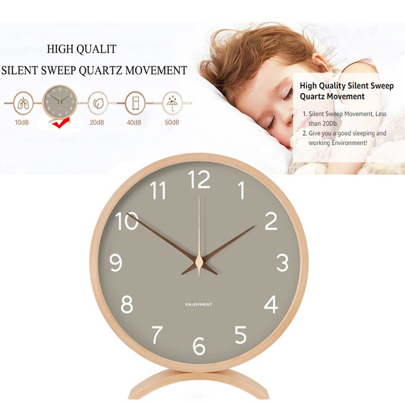 Maxspace Table Clock - 8 Inch Silent Non-Ticking Wooden Timepiece