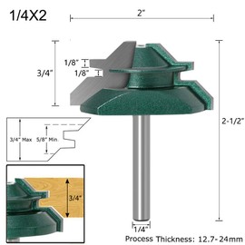 Gasea 1/4-Inch Shank 45 Degree Lock Miter Router Bits, 2 Inch Cutting Diameter Joint Woodworking Milling Cutter Tools