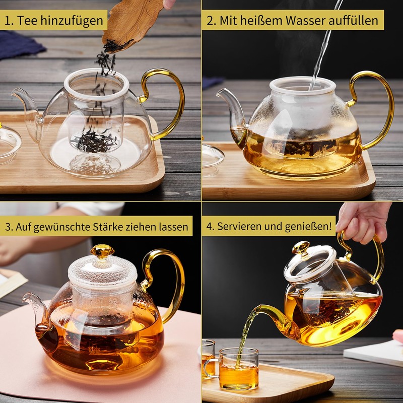 Large Capacity Glass Teapot with Removable Infuser, Stovetop Safe, Thickened