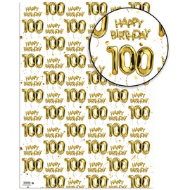 Brainbox Candy 100th Birthday Wrapping Paper - 2 Sheets of Premium White & Gold Foil Effect Gift Wrap - Unisex Design