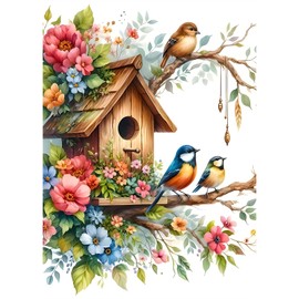 EOBROMD 5D Flowers Diamond Painting Kits for Adults, Full Round Drill Birds Diamond Art Kits, Birdhouse Crystal Art Kits for Home Wall Decor Gifts 30x40cm