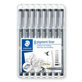 Staedtler STAEDTLER schwarze pigment liner in unterschiedlichen Linienbreiten, dokumentenechte Pigmenttinte, lange Metallspitze, lange Lebensdauer, 8 Liner in 8 Linienbreiten in stabiler STAEDTLER-Box, 308 SB8