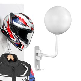 Motorcycle Helmet Rack with 2 Hooks, 180° Rotation Aluminum Alloy Helmet Holder Wall Mount, Helmet Display Rack for Motorcycle Bike Coats, Caps, Baseballs, Rugby Helmet, White