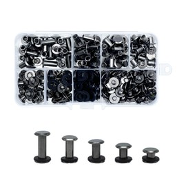 CANGCANG 100 Sets Chicago Screws Posts M5*4/6/8/10/12mm - Stainless Steel Binding Rivets for Leather, Books, Bags, Collars | Rustproof & Easy to Install (Gloss Black)