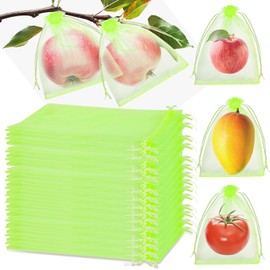 120 PCS Fruit Protection Bags, 6 x 9in Green Drawstring Mesh Cover Bags, Fruit Protectors Pest Barrier Fruit Netting Bag for Fruit Trees to Protect Grapes Vegetables Tomato Mango Strawberry Garden