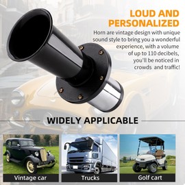 OOGA Air Horn 12V 110dB Aooga Ahooga Horn Complete Kit - Antique Classic Vintage Old Car Sound for Hot Rod, Model T, Golf Cart with Wire (1920s Air Horn)（black）