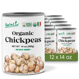 Food to Live Organic Canned Chickpeas, 14 oz (Pack of 12) - Unsalted Non-GMO Garbanzo Beans. Vegan. USDA Certified Organic. Good Source of Fiber and Protein. Wholesale. Made in Italy