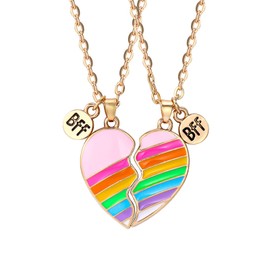 Pack of 2 BFF Necklaces Best Friends Friendship Necklace Rainbow Necklace Birthday Gifts Chain Pendant Gifts for Girls