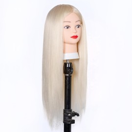 Mannequin Head Human Hair 80% Human Hair, Manikin Head with Hair 24"-26",Cosmetology Mannequin Head practice kit Doll head hair styling,for Braiding Hairdresser Practice Stylin (613#white)
