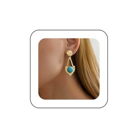 Vacaonio Vintage Ethnic Turquoise Dangle Earrings Blue Stone Earrings Tribal Turquoise Earrings Tribal Totem Drop Earrings Gold Turquoise Tibetan Earrings Jewelry for Women