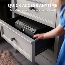 ADIMO Fingerprint Gun Safe for Nightstand, ADIMO Biometric Handgun Lock Box with Backlit Keypad, Dual Key Access, Fast Silent Entry, Compact Size for Drawer or Bedside, Child Safety Design