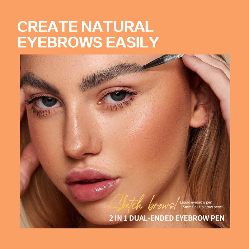 Music Flower Dual-Ended Microfilling Eyebrow Pen, Liquid Eyebrow Pen with