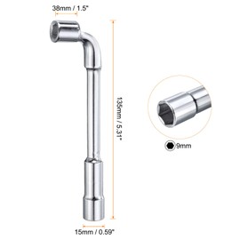 sourcing map L Shaped Angled Hex Socket Wrench 9mm High Carbon Steel Double Ended Metric 6 Point Tubular Socket Spanner for General Repairing, Pipeline, Bicycle Car Maintenance