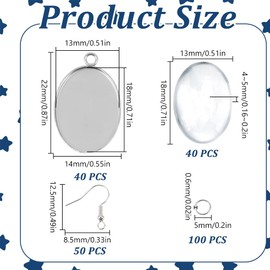 DELORIGIN 40 Sets Bezel Pendant Trays, 0.5x0.7inch Oval Jewelry Blanks, Including 40 Stainless Steel Bezel Trays,40 Clear Glass Cabochon 50 Earring Hooks 100 Open Jump O Rings for DIY Earring Making