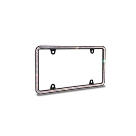 JR2 500 Super Bling Glass Crystals Black Metal License Plate Frame+Free Caps (Neon)