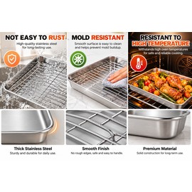 Stainless Steel Baking Pan with Wire Rack for Oven Cooking – Easy-Clean Tray for Baking, Roasting & Grilling