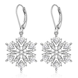Snowflake Earrings for Women Sterling Silver Christmas Hypoallergenic Leverback Drop Dangle Earrings Sensitive Ears Winter Snow Flower Holiday Jewelry