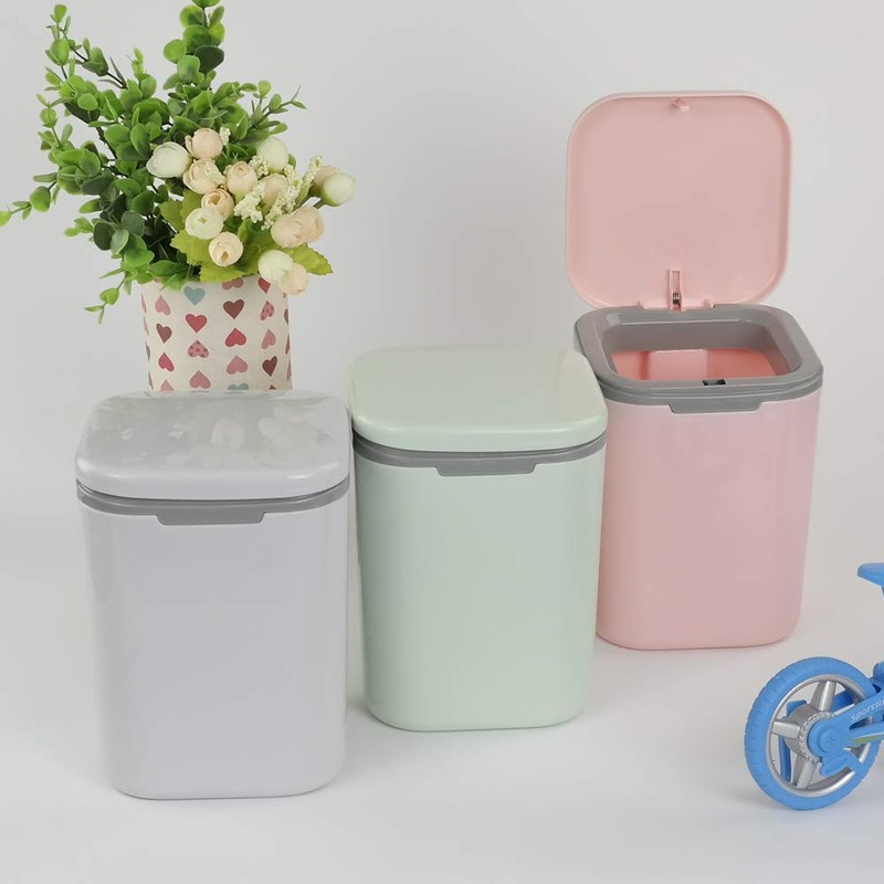 Gitany Push-button Mini Desktop Dustbin with lid, Small Trash Bin