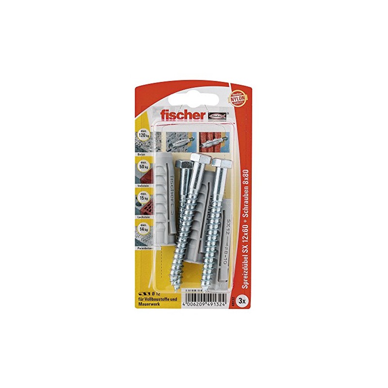 Fischer Expansion Dowel SX 12 x 60 SK SB Card,