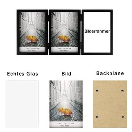 AVEAX Picture Frame for 3 Photos 13 x 18 cm Hinged Wooden Photo Frame with Glass Front Black